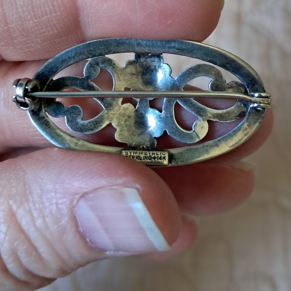 Vintage 14kt over Sterling Silver Symmetalic Floral Brooch - Picture 10 of 13